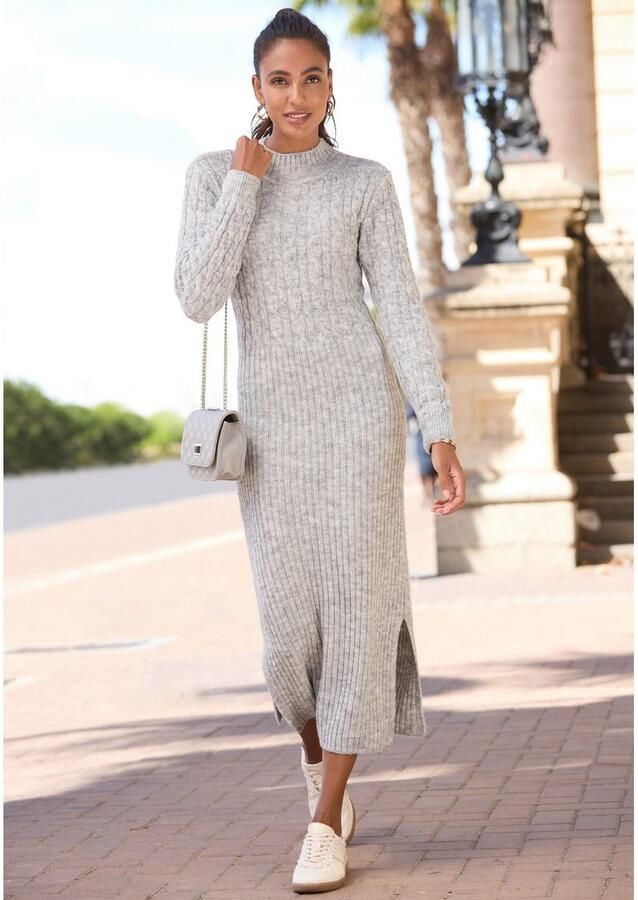 Lascana Gebreide jurk met kabelpatroon figuuraccentuerend trui-jurk herfstachtig - Foto 3
