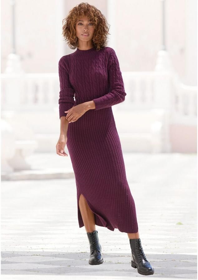 Lascana Gebreide jurk met kabelpatroon figuuraccentuerend trui-jurk herfstachtig - Foto 3