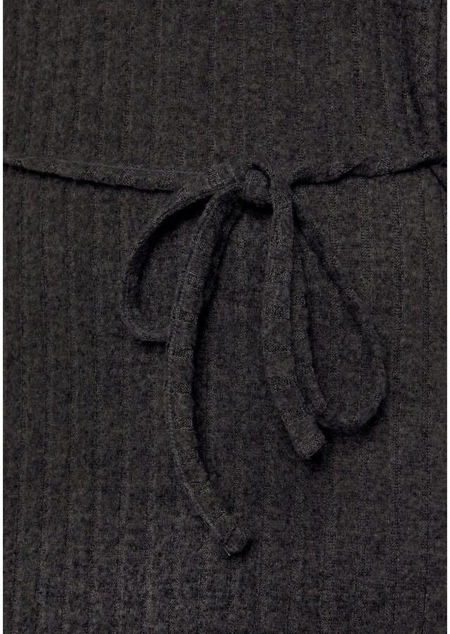 Lascana Gebreide jurk Ribgebreide jurk loungejurk Lounge- rib jurk met wijde mouwen en tailleband loungewear (1-delig)