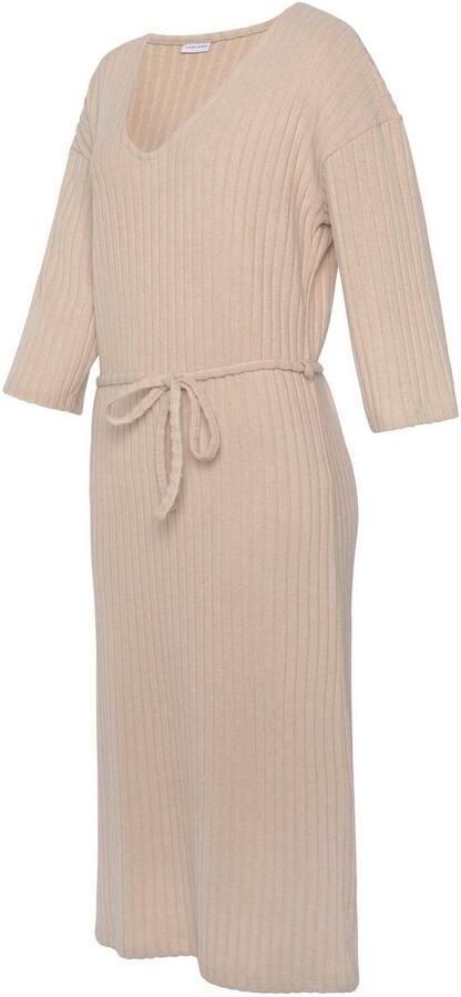 Lascana Gebreide jurk Ribgebreide jurk loungejurk Lounge- rib jurk met wijde mouwen en tailleband loungewear (1-delig) - Foto 6