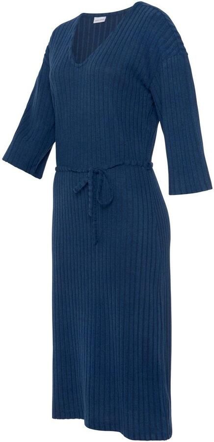 Lascana Gebreide jurk Ribgebreide jurk loungejurk Lounge- rib jurk met wijde mouwen en tailleband loungewear (1-delig) - Foto 6