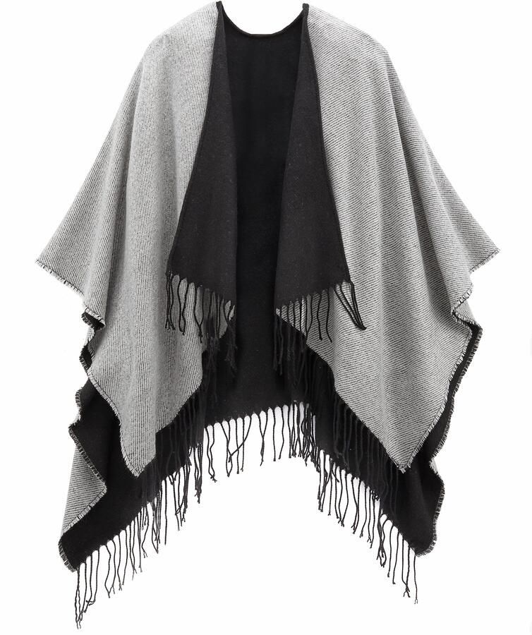 Lascana Gebreide poncho Cape Omkeerbare poncho franje-doek sjaal VEGAN - Foto 4