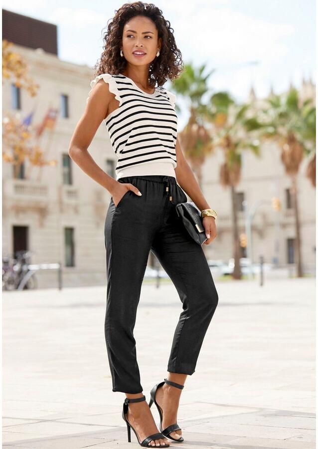 Lascana Gebreide top met strepen en vleugelmouwen korte mouwen streep-pullover - Foto 2