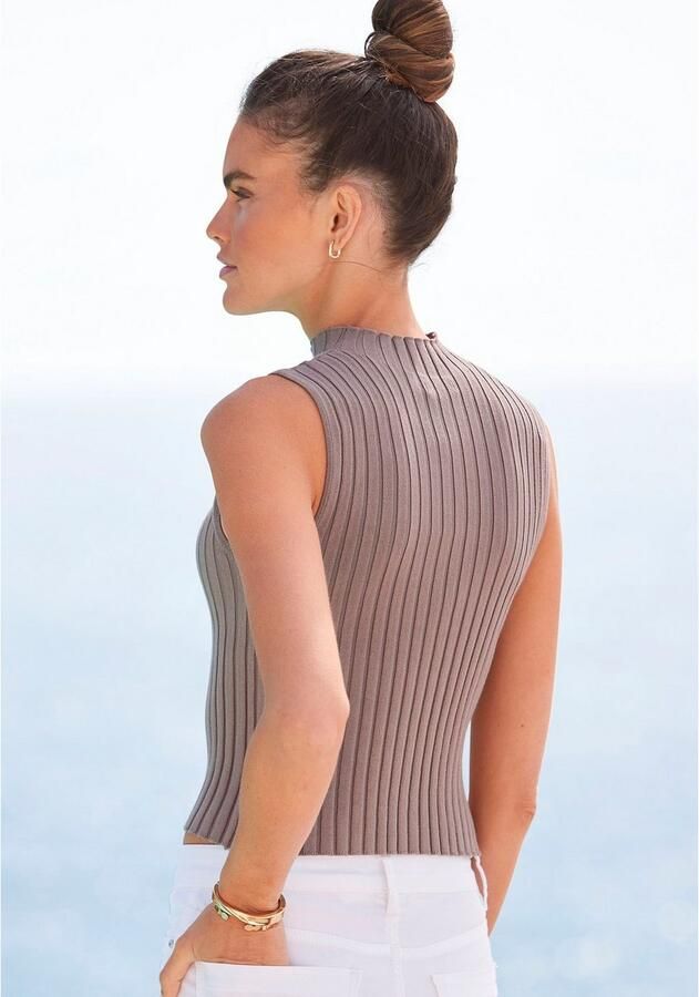 Lascana Gebreide top van zacht ribgebreid met opstaande kraag modieus - Foto 3