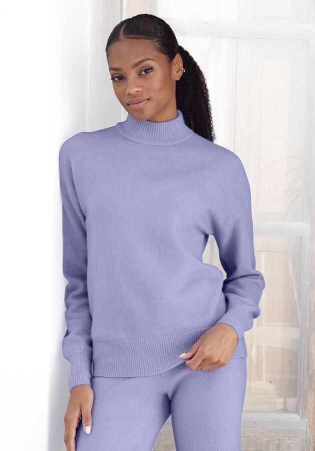 Lascana Gebreide trui -Lounge Pullover met staande kraag en ribboorden loungewear - Foto 7
