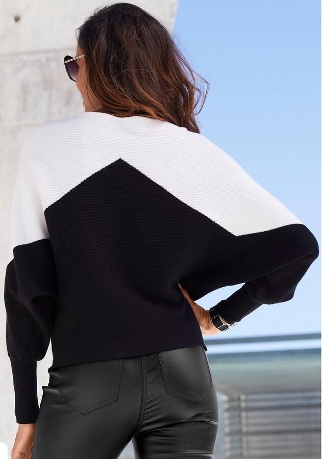 Lascana Gebreide trui met colorblock-look en lichte vleermuismouwen - Foto 5