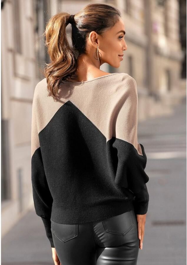 Lascana Gebreide trui met colorblock-look en lichte vleermuismouwen - Foto 6