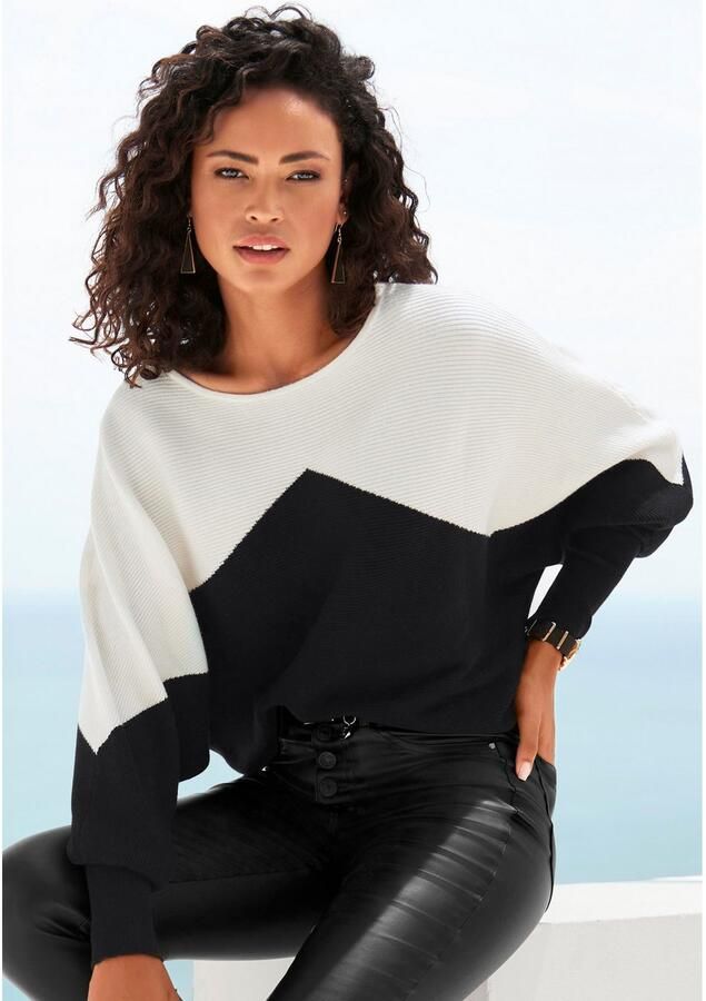 Lascana Gebreide trui met colorblock-look en lichte vleermuismouwen - Foto 4