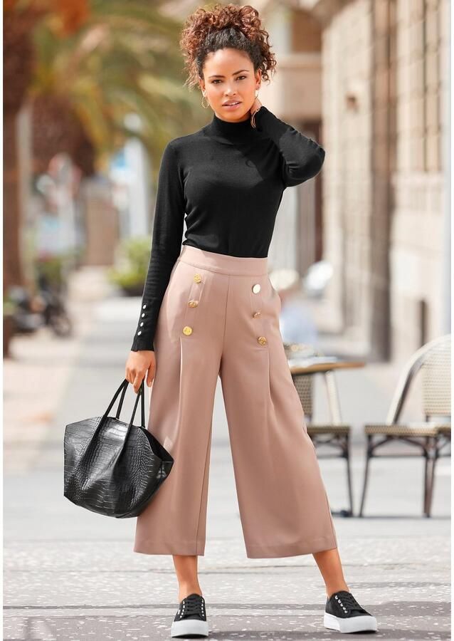 Lascana Gebreide trui met decoratieve knopen aan de mouwzoom lichte coltrui basic - Foto 3