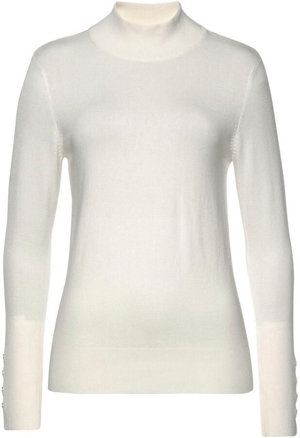 Lascana Gebreide trui met decoratieve knopen aan de mouwzoom lichte coltrui basic - Foto 3