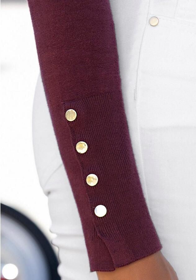 Lascana Gebreide trui met decoratieve knopen aan de mouwzoom lichte coltrui basic - Foto 7