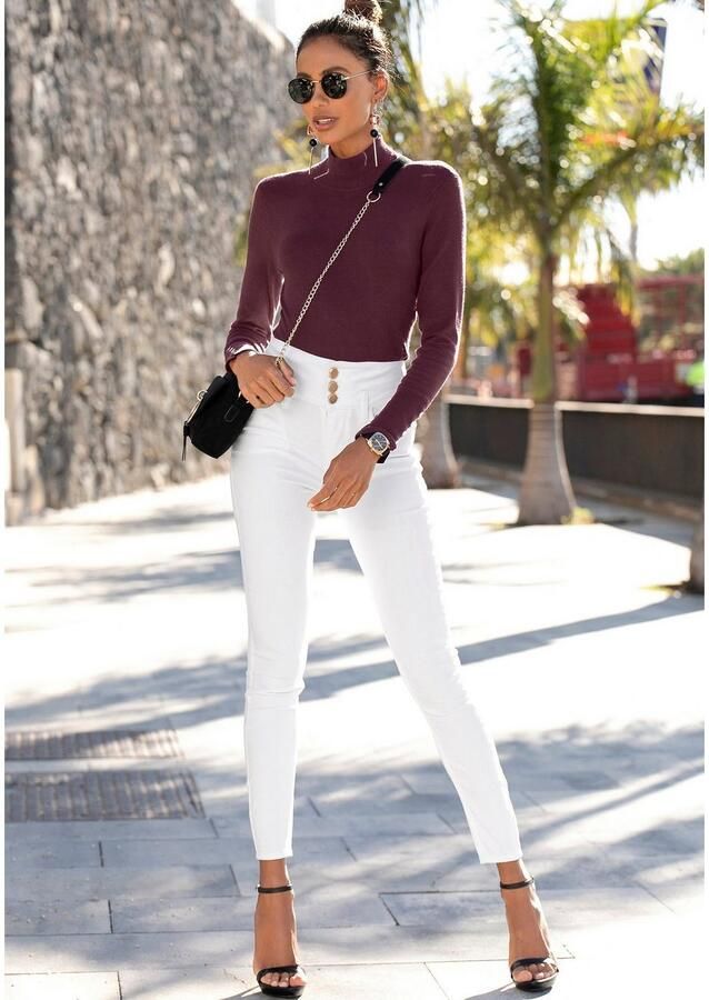 Lascana Gebreide trui met decoratieve knopen aan de mouwzoom lichte coltrui basic - Foto 4