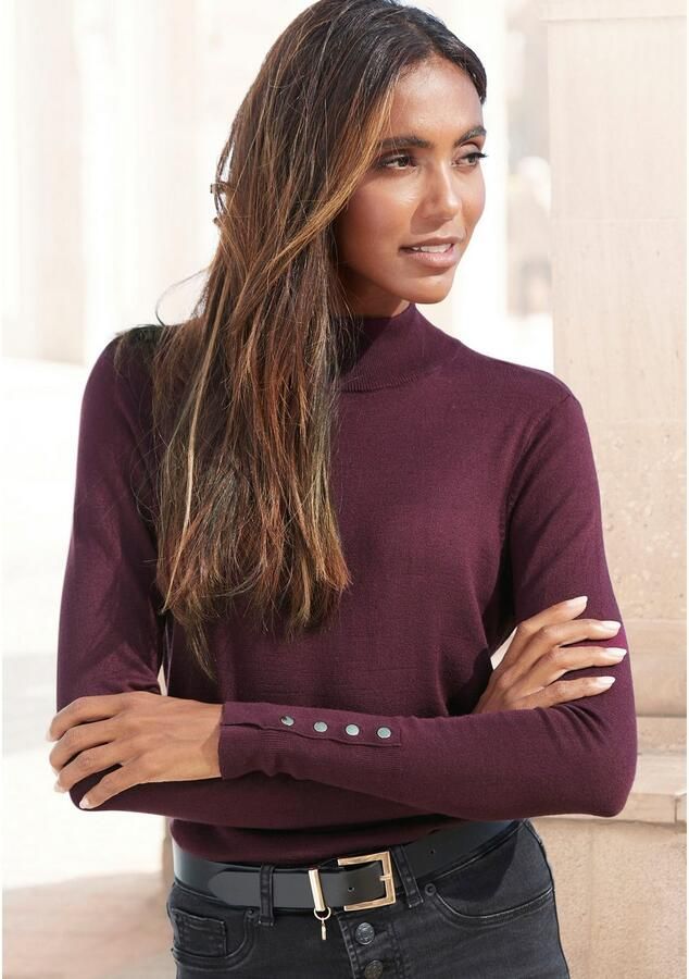 Lascana Gebreide trui met decoratieve knopen aan de mouwzoom lichte coltrui basic - Foto 5