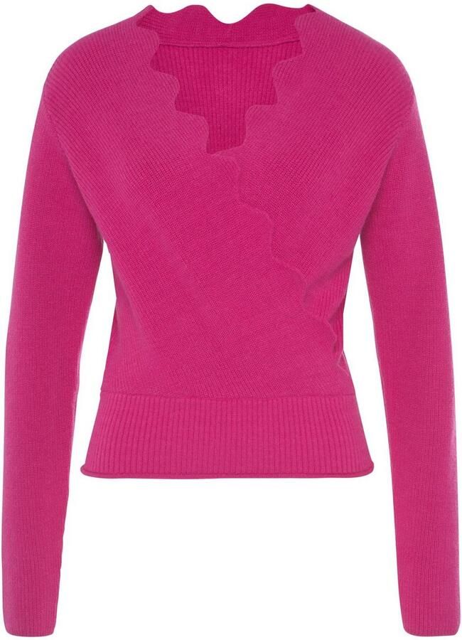 Lascana Gebreide trui met golfrand modieuze damespullover met bijzondere halslijn - Foto 6