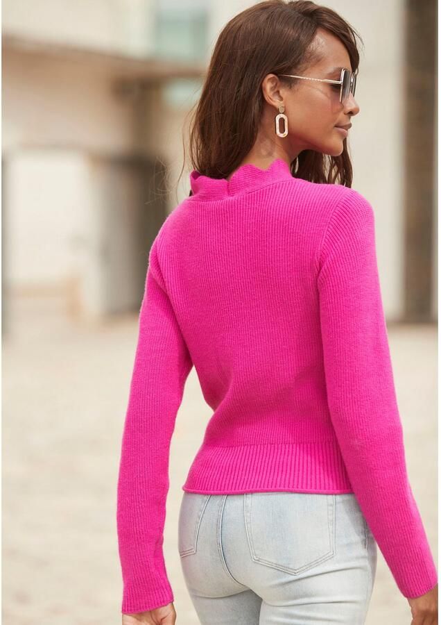 Lascana Gebreide trui met golfrand modieuze damespullover met bijzondere halslijn - Foto 3