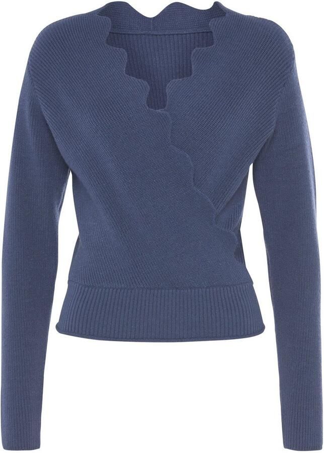 Lascana Gebreide trui met golfrand modieuze damespullover met bijzondere halslijn
