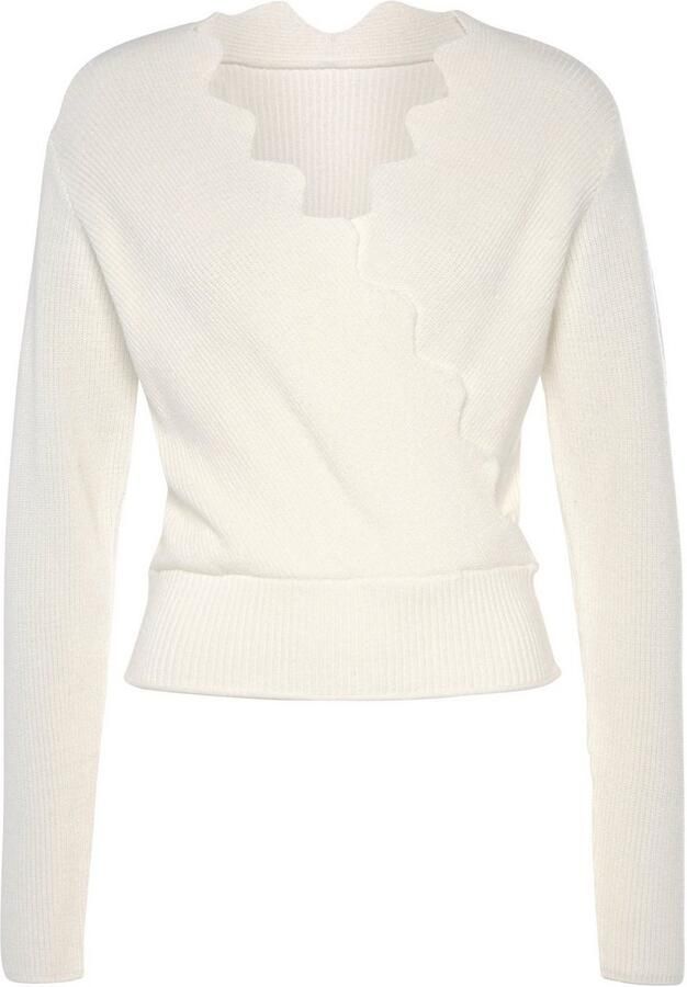 Lascana Gebreide trui met golfrand modieuze damespullover met bijzondere halslijn - Foto 4