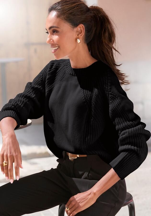 Lascana Gebreide trui met grof brei-details dames trui met ronde hals - Foto 4