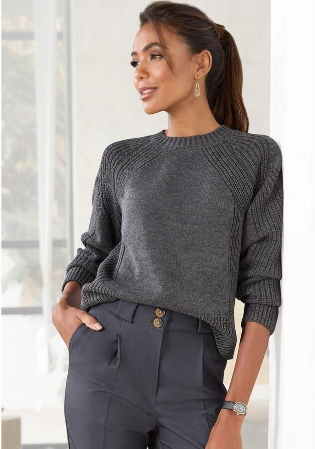 Lascana Gebreide trui met grof brei-details dames trui met ronde hals - Foto 5