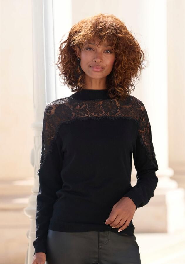 Lascana Gebreide trui met kantinzet elegante damespullover feestelijk - Foto 5