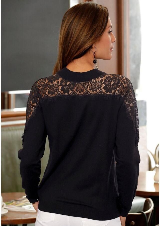 Lascana Gebreide trui met kantinzet elegante damespullover feestelijk - Foto 2