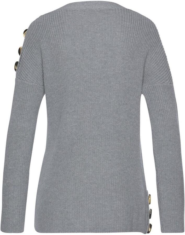 Lascana Gebreide trui met knopen in off-shoulder-stijl damestrui van katoenmix