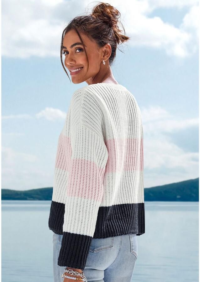 Lascana Gebreide trui met modieuze dwarsstrepen casual pasvorm comfortabel - Foto 4