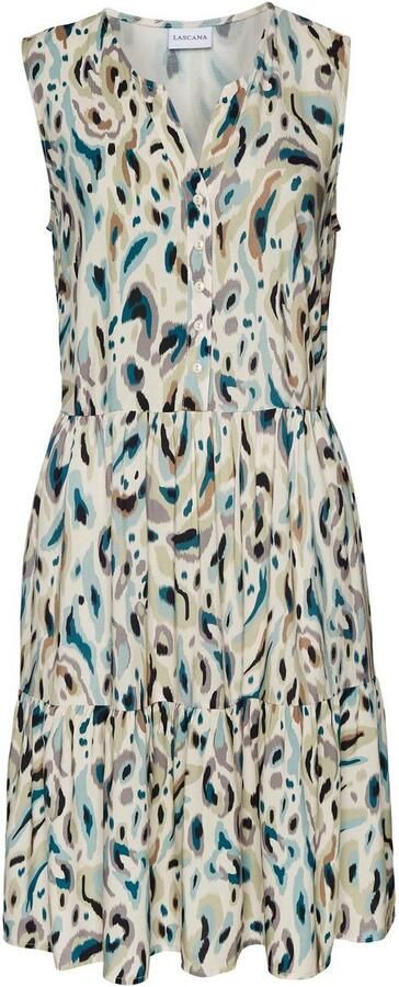 Lascana Gedessineerde jurk met rimpelingen in het rokdeel zomerjurk met knoopsluiting strandjurk - Foto 5