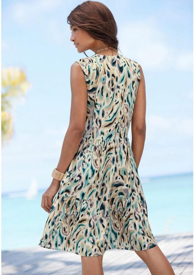 Lascana Gedessineerde jurk met rimpelingen in het rokdeel zomerjurk met knoopsluiting strandjurk - Foto 2
