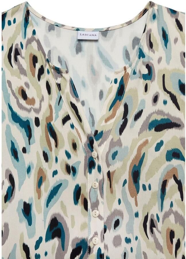 Lascana Gedessineerde jurk met rimpelingen in het rokdeel zomerjurk met knoopsluiting strandjurk