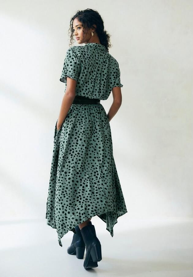 Lascana Gedessineerde jurk met stippenprint en asymmetrische zoom overhemdjurk midijurk - Foto 6