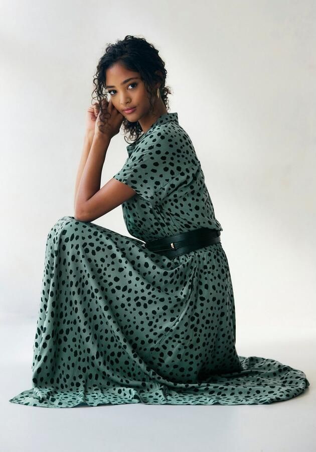 Lascana Gedessineerde jurk met stippenprint en asymmetrische zoom overhemdjurk midijurk - Foto 7