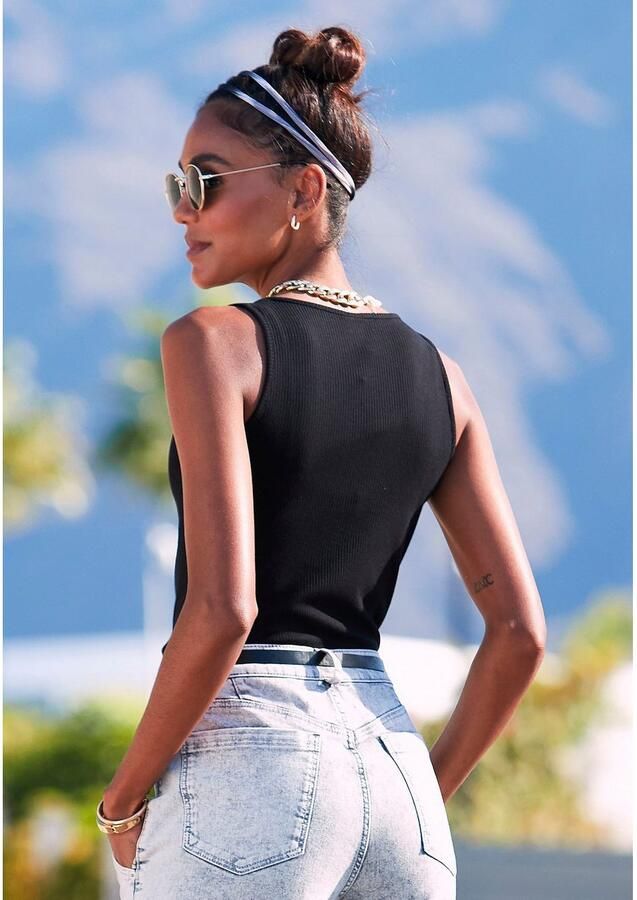 Lascana Geribde tanktop met klein v-hals figuurvormend dametop basic - Foto 3