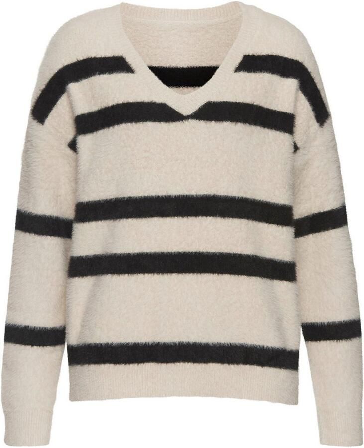 Lascana Gestreepte trui AMIRA van knuffelzacht breiwerk v-hals streeplook modieus