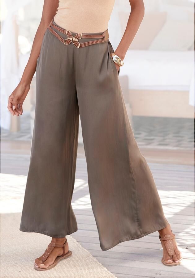 Lascana Geweven broek van lichte satijnkwaliteit wijde palazzobroek met zakken stofbroek - Foto 8