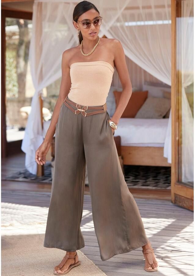 Lascana Geweven broek van lichte satijnkwaliteit wijde palazzobroek met zakken stofbroek - Foto 3