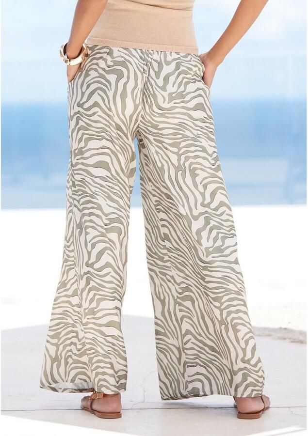 Lascana Geweven broek van satijn met dierenprint luchtige stofbroek met zakken strandbroek - Foto 5