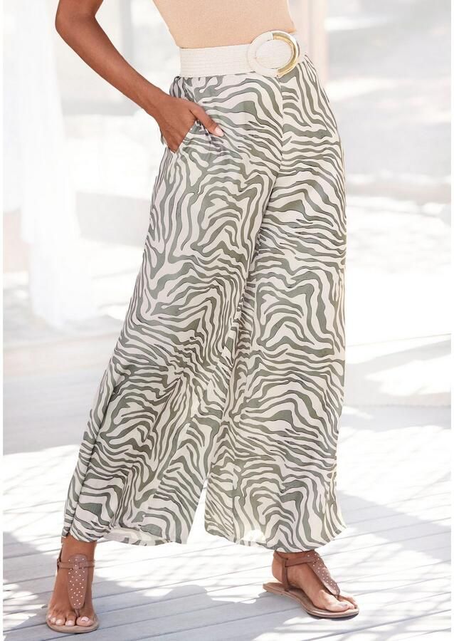 Lascana Geweven broek van satijn met dierenprint luchtige stofbroek met zakken strandbroek - Foto 4