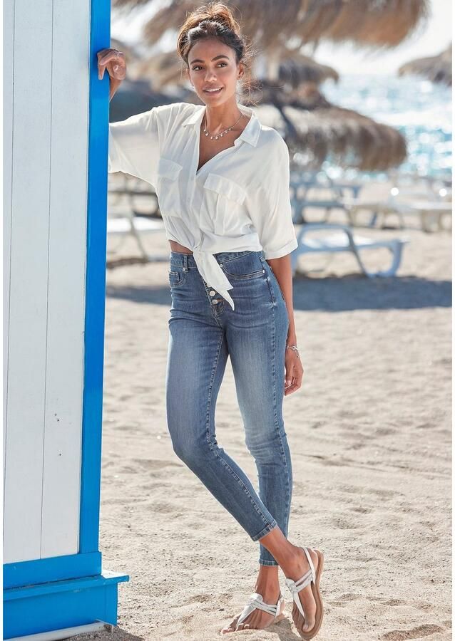 Lascana High-waist jeans met zichtbare knoopsluiting en stretchpercentage skinny high waist - Foto 5