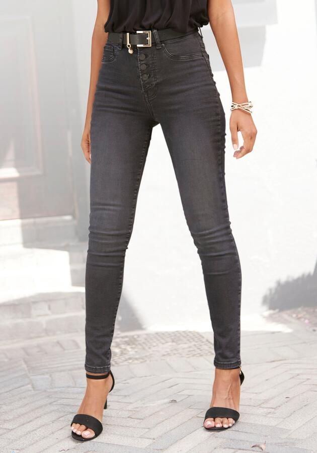 Lascana High-waist jeans met zichtbare knoopsluiting en stretchpercentage skinny high waist - Foto 13