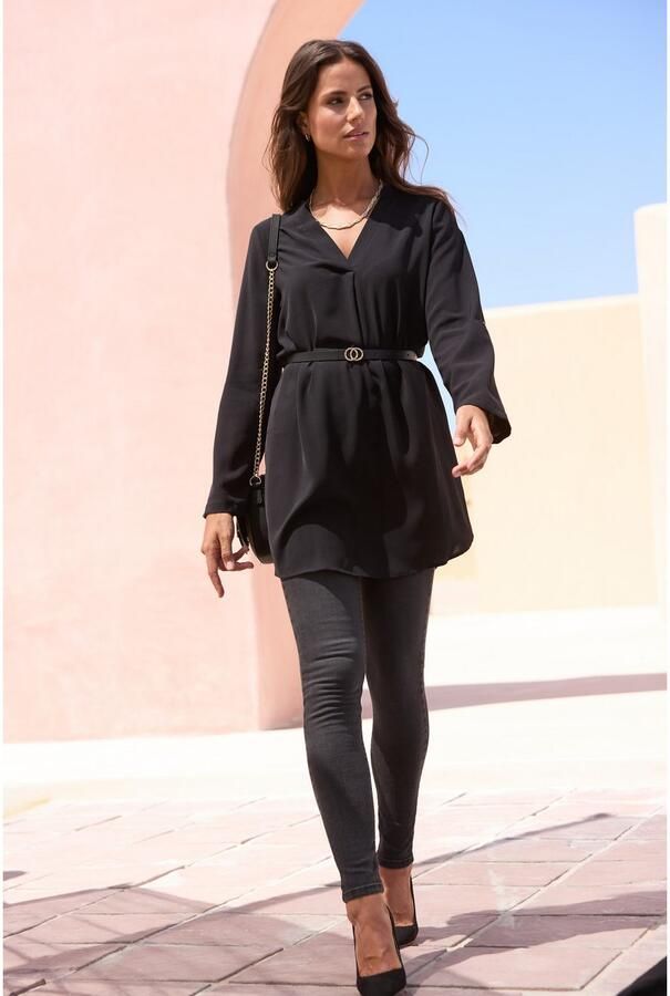 Lascana Lange blouse van glad materiaal loszittende blousejurk (Met riem in leer-look) - Foto 4