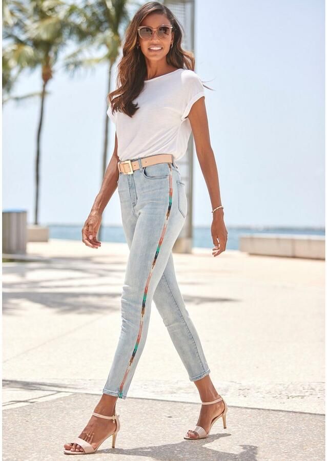 Lascana High-waist jeans met zijborduurwerk elastische skinny jeans - Foto 4