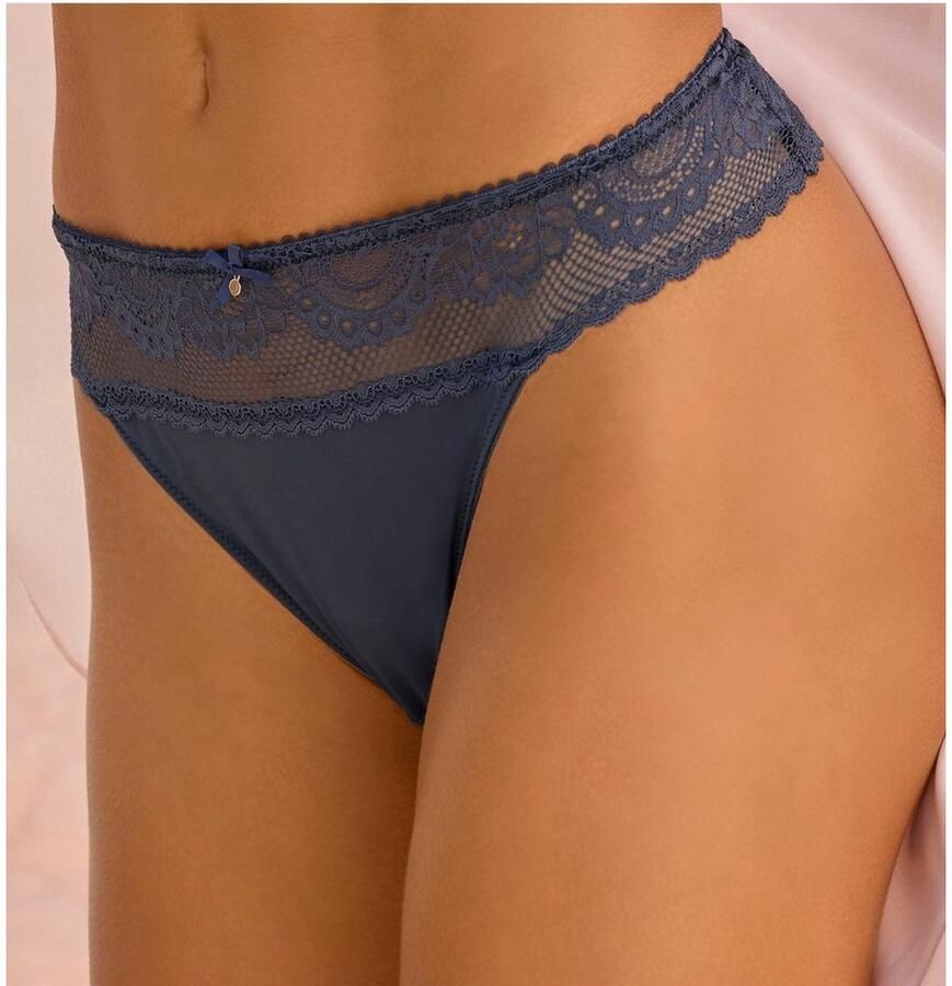 Lascana High-waist-string met brede band van bloemige kant
