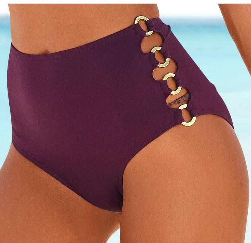 Lascana Highwaist-bikinibroekje Italy Goudkleurige sierringen
