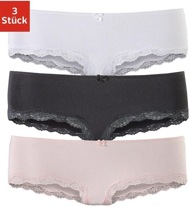 Lascana Hipster van elastische katoen met delicate kant (3 stuks) - Foto 4