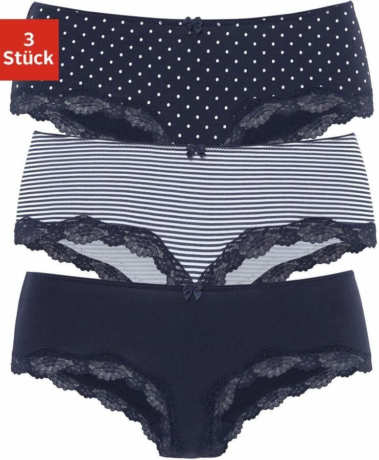 Lascana Hipster van elastische katoen met delicate kant (3 stuks) - Foto 4