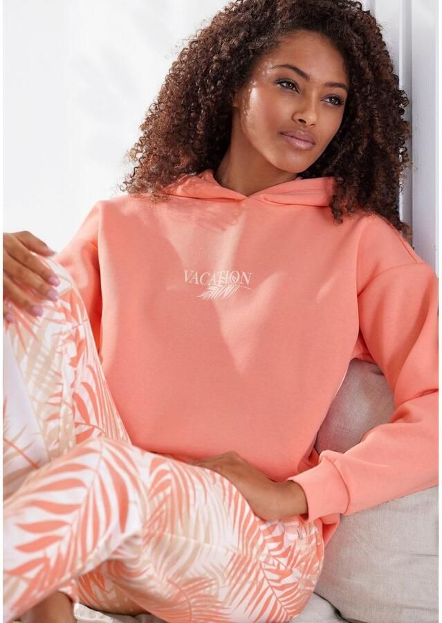 Lascana Hoodie -Capuchonsweatshirt Loungeshirt Capuchon sweatshirt loungetop met voorprint loungewear (1-delig)