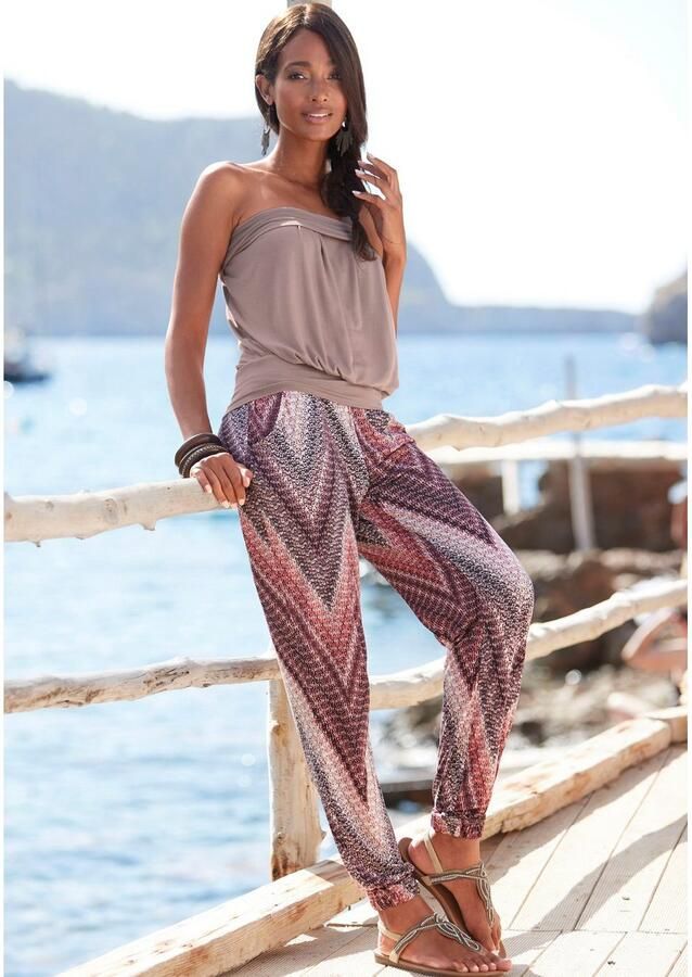 Lascana Jerseybroek met all-over print en zakken elastische tailleband strandbroek - Foto 4