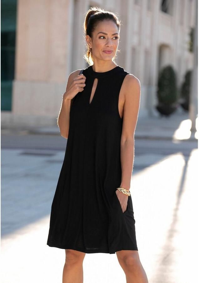 Lascana Jerseyjurk in een wijde zwierige vorm met zakken strikbandje bij de hals elegant - Foto 4