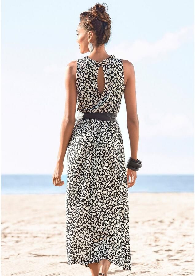 Lascana Jerseyjurk met all-over print midi jurk hoge sluiting zomers-elegant - Foto 5
